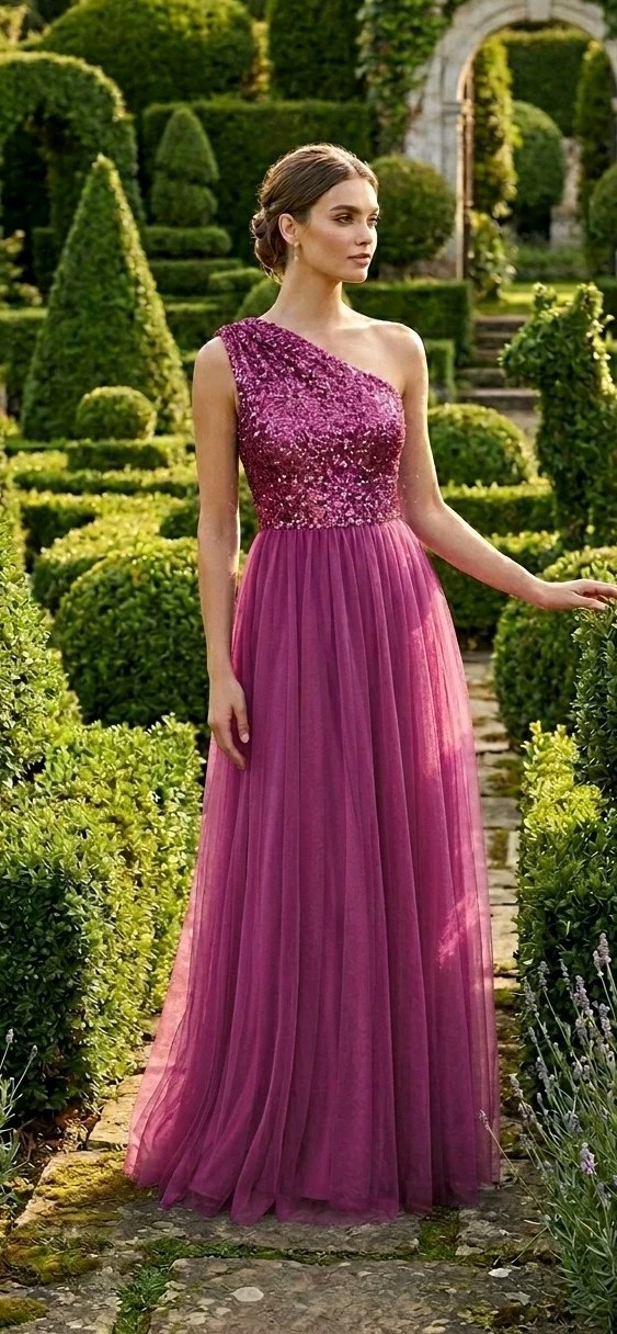 Maxi Dress Womens Size XS Purple Magenta Sequins One Shoulder-image