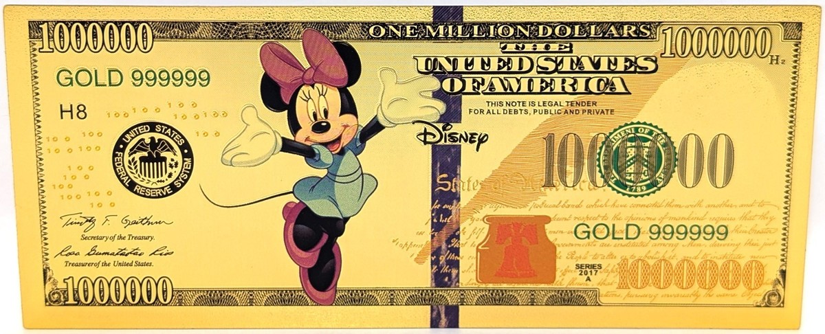 【ディズニー】ミニーマウス　ノベルティ　ドル紙幣 Minnie Mouse Walt Disney $1000000 Note Novelty 24K Gold Foil
