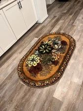 Vintage Shillcraft Wool Latch Hook Flower Floral Pattern Yellow, Multicolor Rug