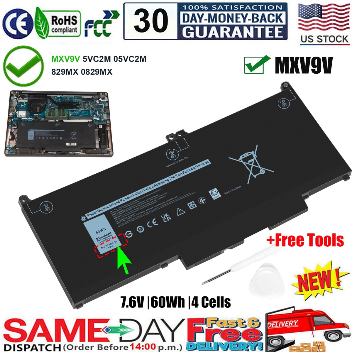 ✓For Dell Latitude 5300 5310 (2-in-1) 7300 7400 60Wh 7.6V Laptop