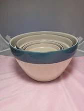 4 Blue Rim Nesting Mixing Bowls Set Over & Back Inc. Indoor Outfitters Portugal