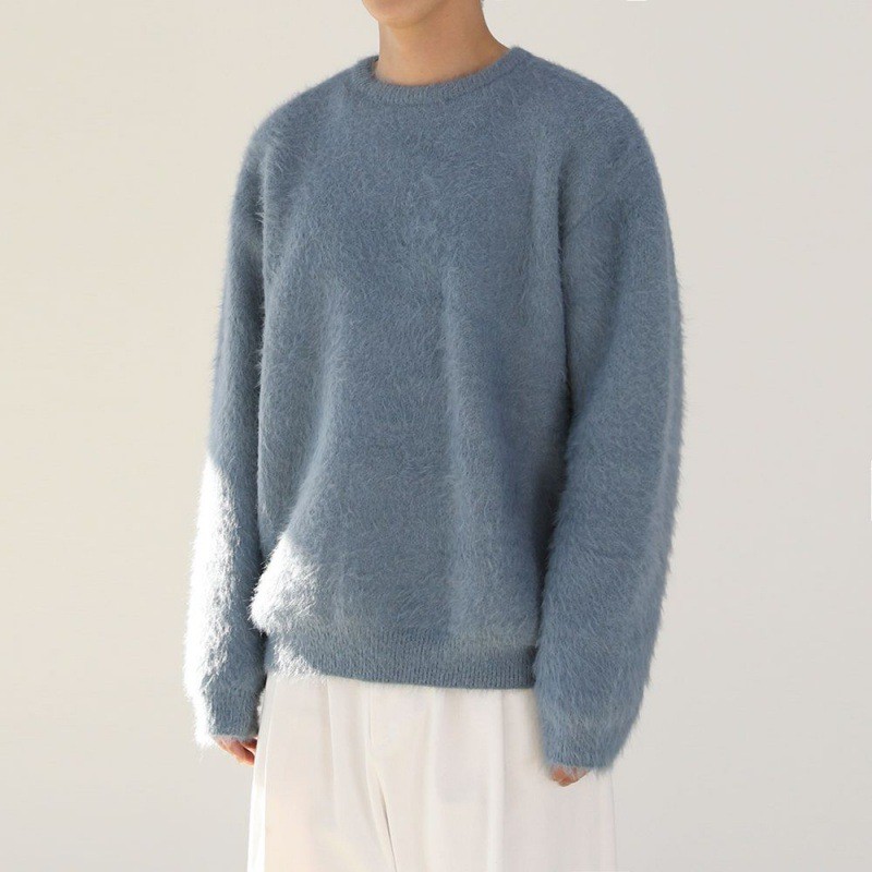 Men's Sweater Winter Thick Round Neck Pullover Korean Loose Soft Knitted Sweater