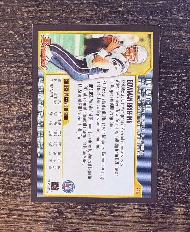 2000 Bowman Tom Brady Rookie (RC) #236 CLEAN COPY  - Image 2 of 4