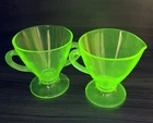 Art Deco Green Depression Glass Sugar and Creamer 3.65" Vaseline Uranium UV Glow