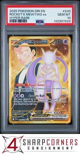2025 POKEMON DRI EN-DESTINED RIVALS HYPER RARE #240 ROCKET'S MEWTWO ex PSA 10
