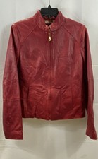 Wilsons Leather Women's Red Moto Jacket Floral Lined Full Zip Size L