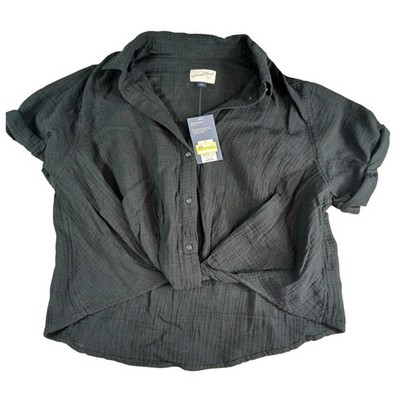 Universal Thread Shirt Womens Small Black Button Up Collar Business Cotton NWT