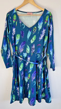 Popsy Clothing Size 16 Feather Print V Neck Jersey Stretch Belted Swing Dress 34