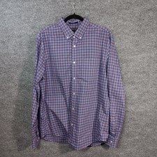 Banana Republic Shirt Blue Plaid Tech Stretch Cotton Slim Flex Fit Button Down