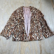 Vintage Women's Faux Fur Leopard Print Short Coat Jacket Brown Size M
