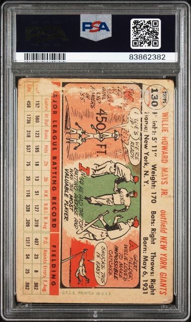 1956 Topps WILLIE MAYS White Back #130 PSA 1.5 - GREAT EYE APPEAL view 2