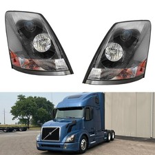 Pair Headlight Assembly for 2014-2017 Volvo VNL/VNM, Black, Bulbs Included