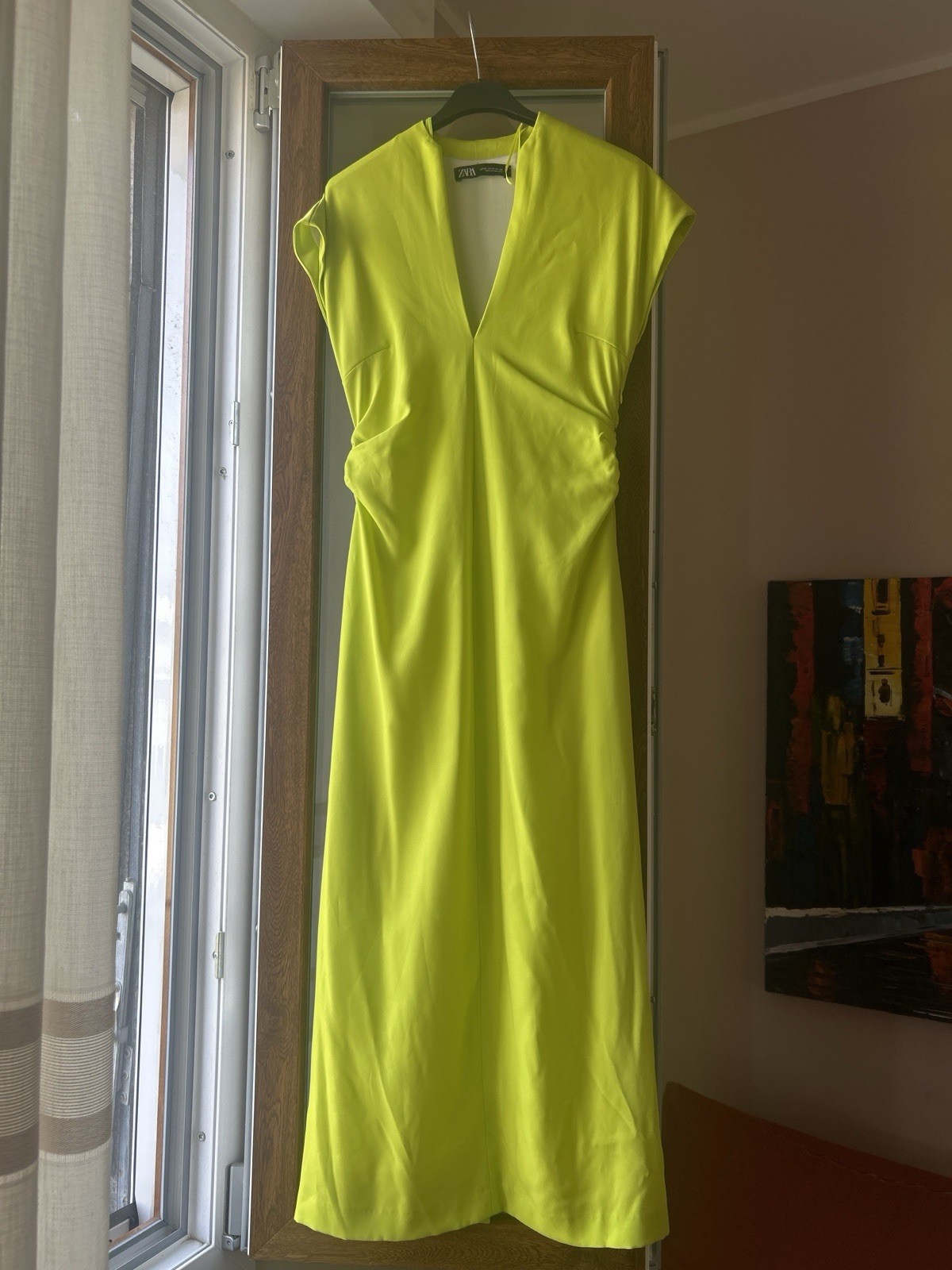 Zara Vestito maxi donna giallo tinta unita scollo a V senza maniche XS