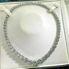 30Ct Round Cut Lab-Created Diamond 14K White Gold Finish Women's Tennis Necklace