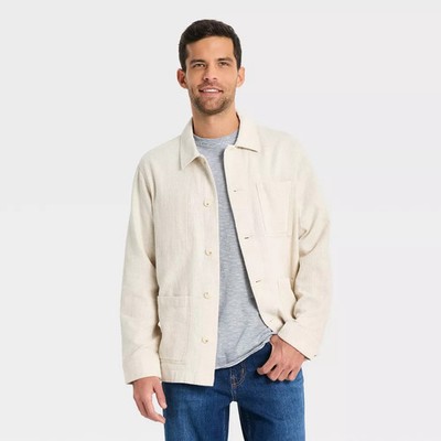 Goodfellow & Co Men Button Up Linen-Cotton Blend Button-Down Shirt Basic
