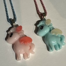 2 Unicorn Charm Pendants Blue Pink 14 Chain Necklace ADORABLE