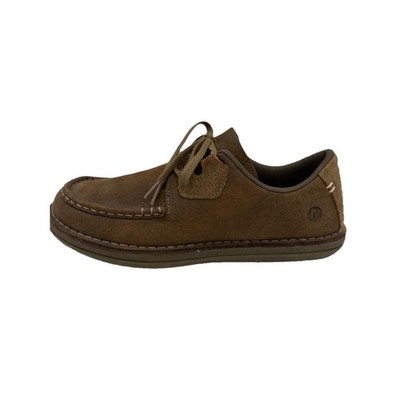 Merrell Bask Lace Shoes Moss Men 9 Moc Toe Brown Leather Comfort Lace Up J21981