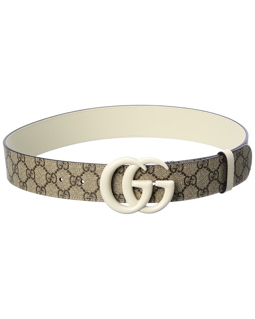 Gucci Gg Marmont Wide Gg Supreme Canvas - Leather Belt Womens White 75 63090₽