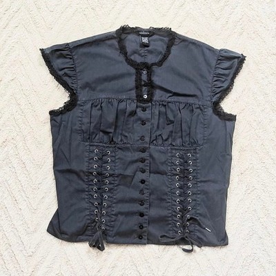 Y2K Black Corset Style Milkmaid Gothic Blouse