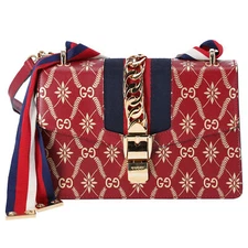 GUCCI Sylvie Shoulder Bag 524405 Bee Stars Red Gold Multi Leather 