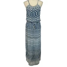 City Triangles Navy Blue Ikat Print Maxi Dress Boho Summer Beach Vacation Medium