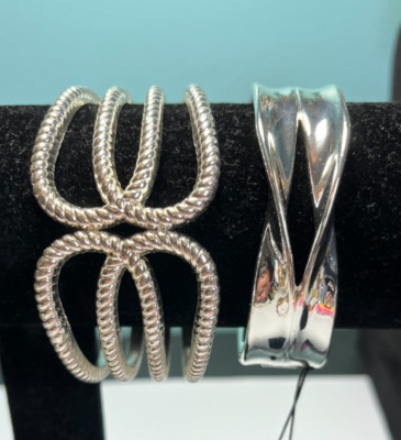 Fashion Accents & Bold Elements Silver Tone Hinged Clamper Cuff Bracelets
