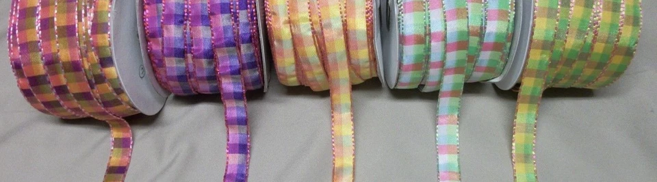 10 yds BRIGHT PLAID RIBBON  1/2"  (choice of 5 colors) - Image 2 of 2