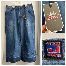 JNCO JEANS NWT 34x27 Faded Denim Wide Flare Leg Jeans JNCO Patch Size 17 RARE!