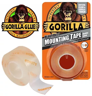 Gorilla Glue Heavy Duty Clear Mounting Tape Double Sided Weatherproof Mount NEW