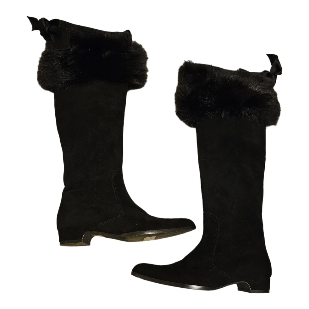 Onewus Women's Over The Knee Synthetic Fur Boots - Rubber Sole, Approx. 8.5cm Heel