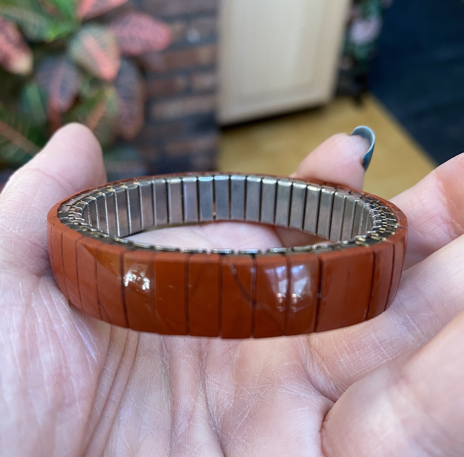 RED Jasper/Agate Full Panel Silver Expandable Cuf… - image 3