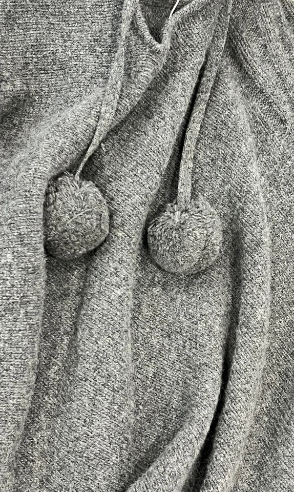 IL GUFO ITALIA NIÑAS GRIS PUNTO PONCHO CAPA SUÉTER POMPONES CON CAPUCHA LANA MERINO 4 Foto 4 de 4