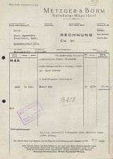 NÜRNBERG-MÖGELDORF, Rechnung 1937, Wein-Brennereien Metzger & Böhm