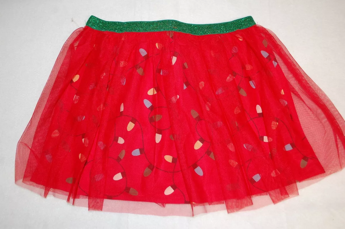 Girls RED TULLE SKIRT w CHRISTMAS LIGHTS Green Sparkle Band XL PLUS 14 16 TuTu