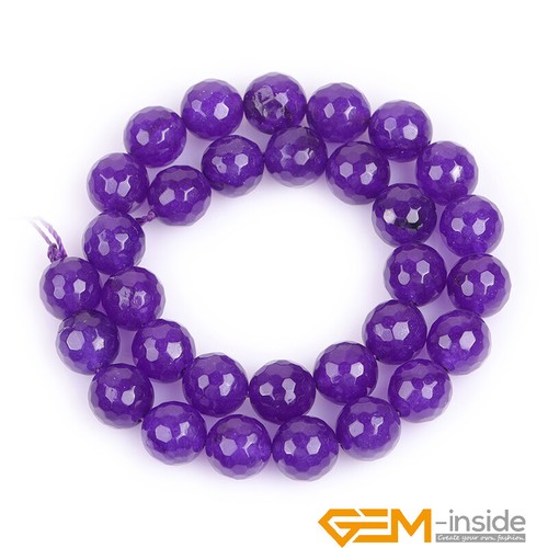 Purple Jade Gemstone Faceted Round Loose Beads for Jewelry Making 15"Dyed 6-14mm - Picture 17 of 44