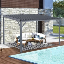 Domi 10x12FT Lean to Gazebo, Wall Mounted Gazebo w/Sloping Roof,Drainage System