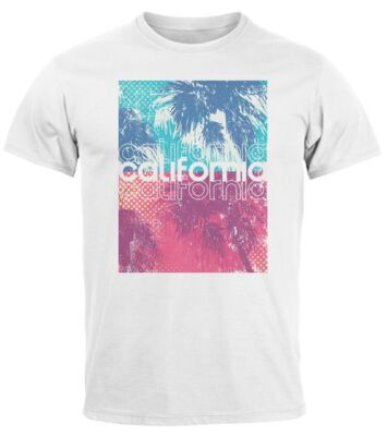 Herren T-Shirt Top California Palmen Sommer Foto Print Aufdruck Abstrakt