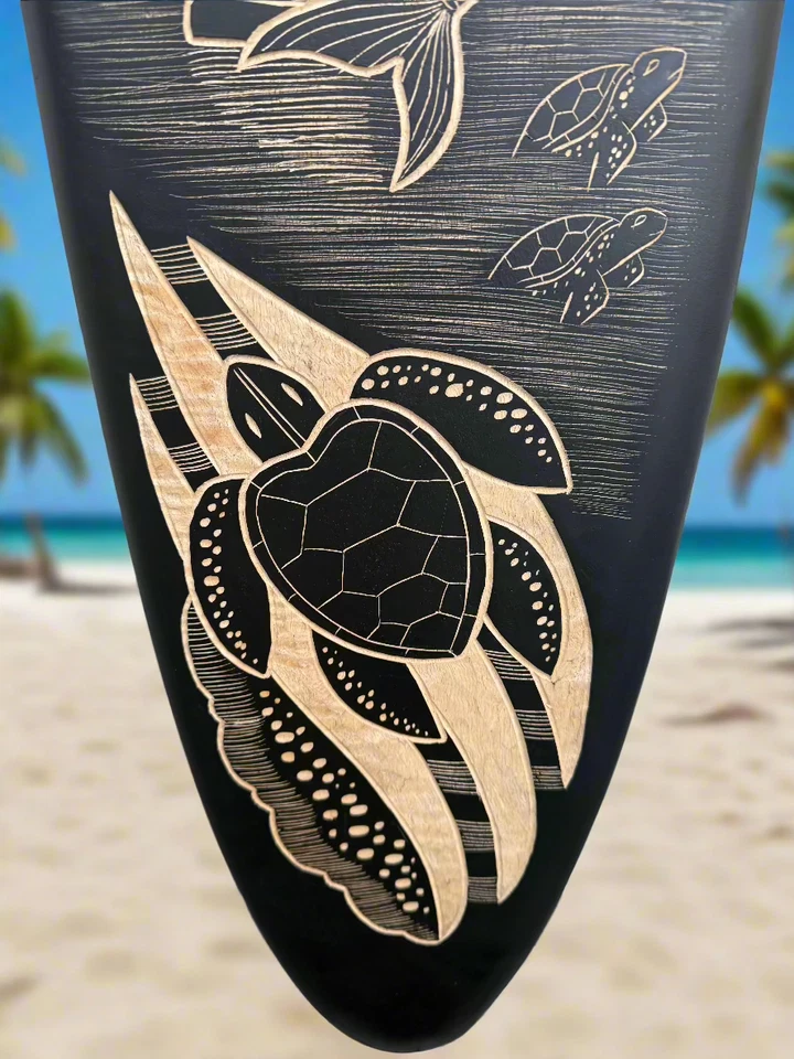 Tabla de surf Mermaid and Sea Turtle Moon Light placa de pared madera de mango 39 x 10 pulgadas Foto 3 de 4