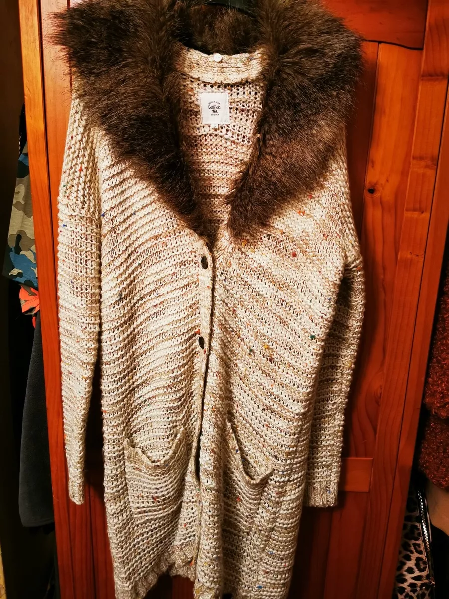 Long fur top collar cardigan
