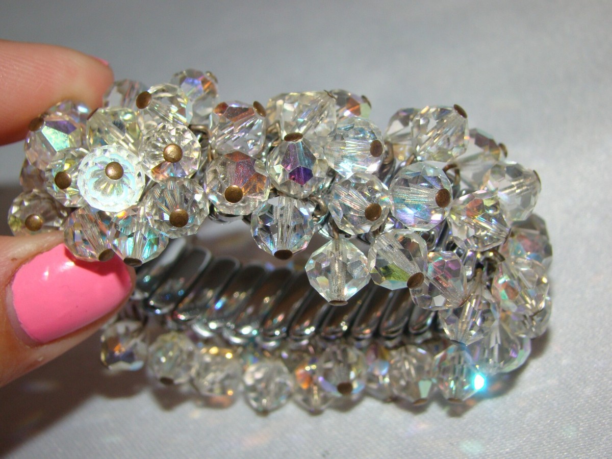 Vintage Japan Crystal women Bracelet –Stretch & Adjustable Crystal Beaded Silver Natural Gemstone Beaded Stretch Bracelet with Silver Buddha  main image 3