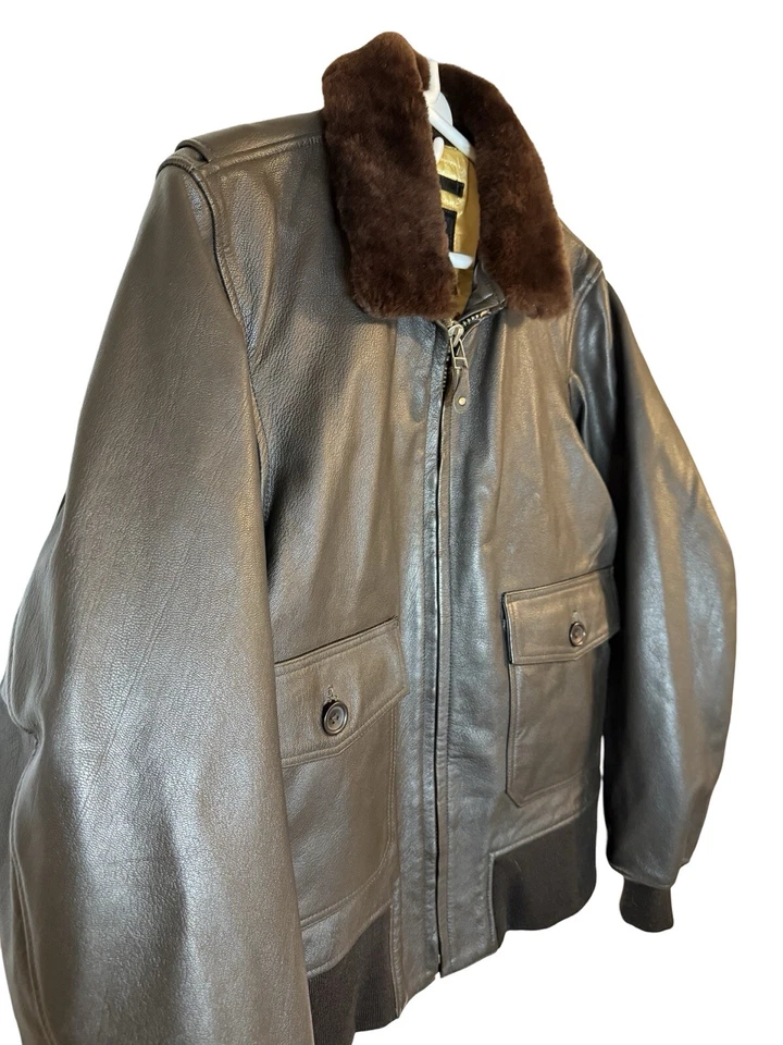 US Wings Marina de los Estados Unidos USN Cuero de Cabra Bombardero Aviador Chaqueta Top Gun Foto 4 de 4