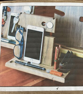 NEW Smartphone Docking Station Cedar Wood Holds Phone Glasses Pens Etc