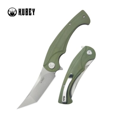 KUB175A Kubey Scimitar Green G10 Handle Beadblast Tanto 14C28N Blade IKBS Linerl