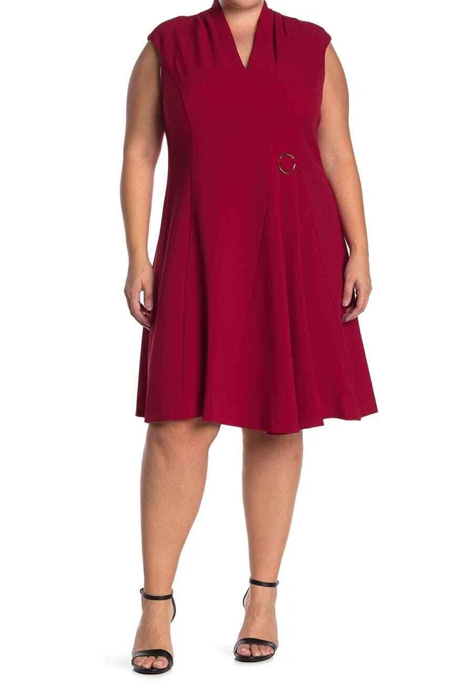 Vestido de día London Times Fit & Flare crepé talla 18W 20W 22W rojo escarlata nuevo con etiquetas $120 Foto 2 de 4