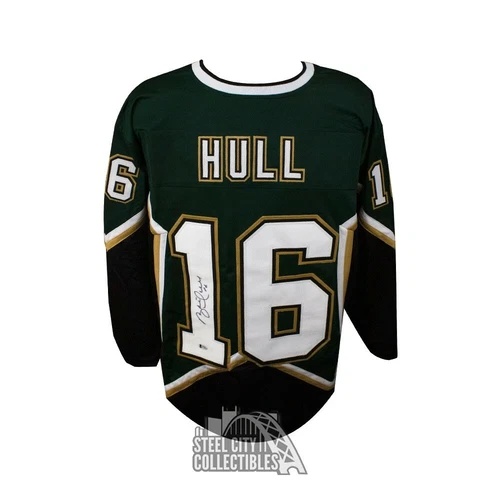 Brett Hull Autographed Custom The Golden Brett Green Hockey Jersey - BAS