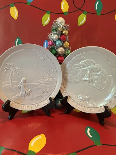Frankoma Set 1976 & 1977 Xmas Plates “The Gift Of Love” & “Birth & Eternal Life”