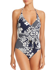 Vince Camuto Floral Surplice Wrap Tie One Piece Maillot Size 6 Swimsuit NWT 124