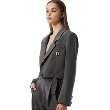 VHNY Vivienne Hu Gray Double-Breasted Crop Blazer NWT Size XL