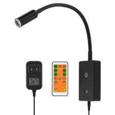 LED Wall Mounted Bedside Lamp with Flexible Gooseneck, Remote Control Black W...