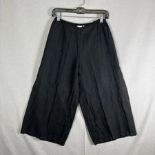 KLEEN Lagenlook 100% LINEN PANTS Size XS 0 2 Black Crop Wide Leg Comfort Pull On